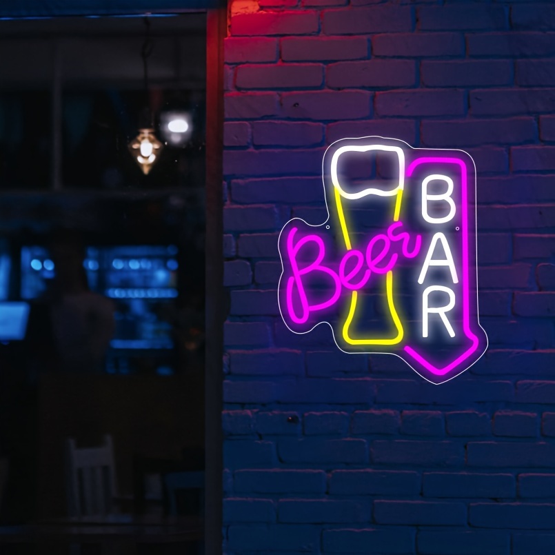 1 pc Beer Bar LED neon sign, ambient wall decoration neon sign for parties, restaurants, home bars, living rooms, pubs, clubs, bedrooms and home wall decorations, preferred as birthday and holiday gifts for friends and family, USB powered illuminated sign hanging device, 5V USB power supply - 图片 6