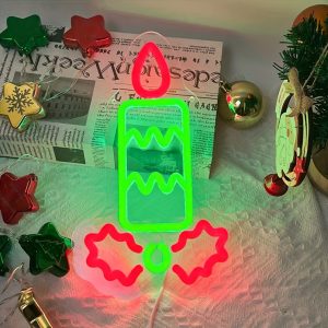1 pc Christmas Candle Wall Neon Sign, Dimmable LED Christmas Atmosphere Wall Decor Neon Sign, Perfect for Christmas Parties, Bedrooms, Birthday Parties, Bars, Shops, Game Rooms, Clubs, Rooms, Friends Gatherings Wall Decor, Top Choice as Birthday or Christmas Gift for Friends and Family, USB-powered illuminated sign hanging kit, 5V USB power supply