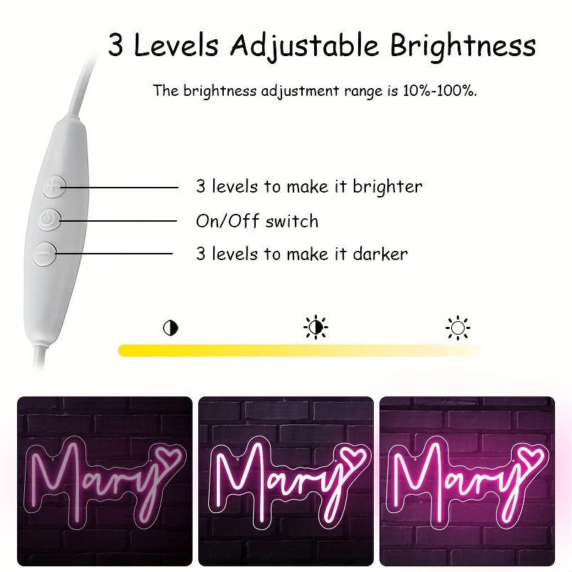 1 pc Rose Mary LED Neon Sign, Wall Decoration Neon Sign for Family, Wedding, Engagement, Living Room, Birthday Party Gifts, Bedroom and Home Wall Decoration, 5 V USB Power Supply - 图片 5