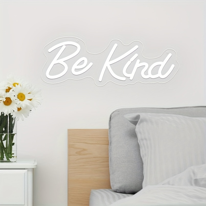 1 pc Be Kind LED Neon Sign, Ambient Wall Decoration Neon Sign for Hair Salon, Party, Office, Game Room, Restaurant, Family, Club, Living Room, Bar, Bedroom and Home Wall Decoration, Preferred for Friends and Family's Birthday and Holiday Gifts, USB Powered Illuminated Sign Hanging Device, 5V USB Power Supply - 图片 2