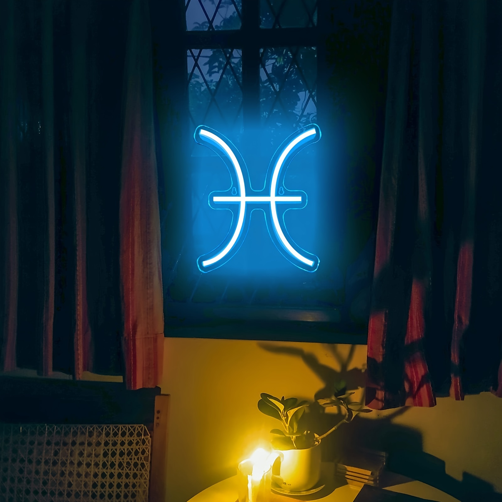1 pc The Pisces LED Neon Sign, Astrology Horoscope Ambiance Wall Decoration Neon Sign for Home, Party, Living Room, Bar, Club, Game Room, as Birthday, Holiday Gift, Bedroom and Home Wall Decoration, USB Powered Illuminated Sign Hanging Unit, 5V USB Power Supply - 图片 2