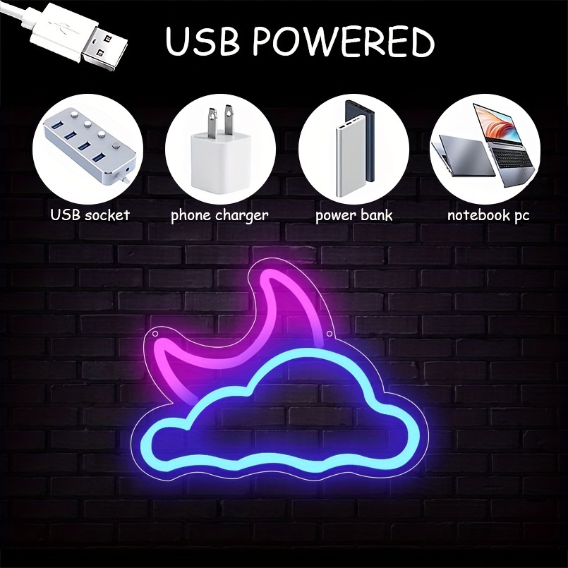1 pc clouds and moon LED neon sign, ambient wall decor neon sign for home, wedding party, living room, game room, club, as birthday, holiday gift, bedroom and home wall decor neon sign, 5 V USB power supply - 图片 4