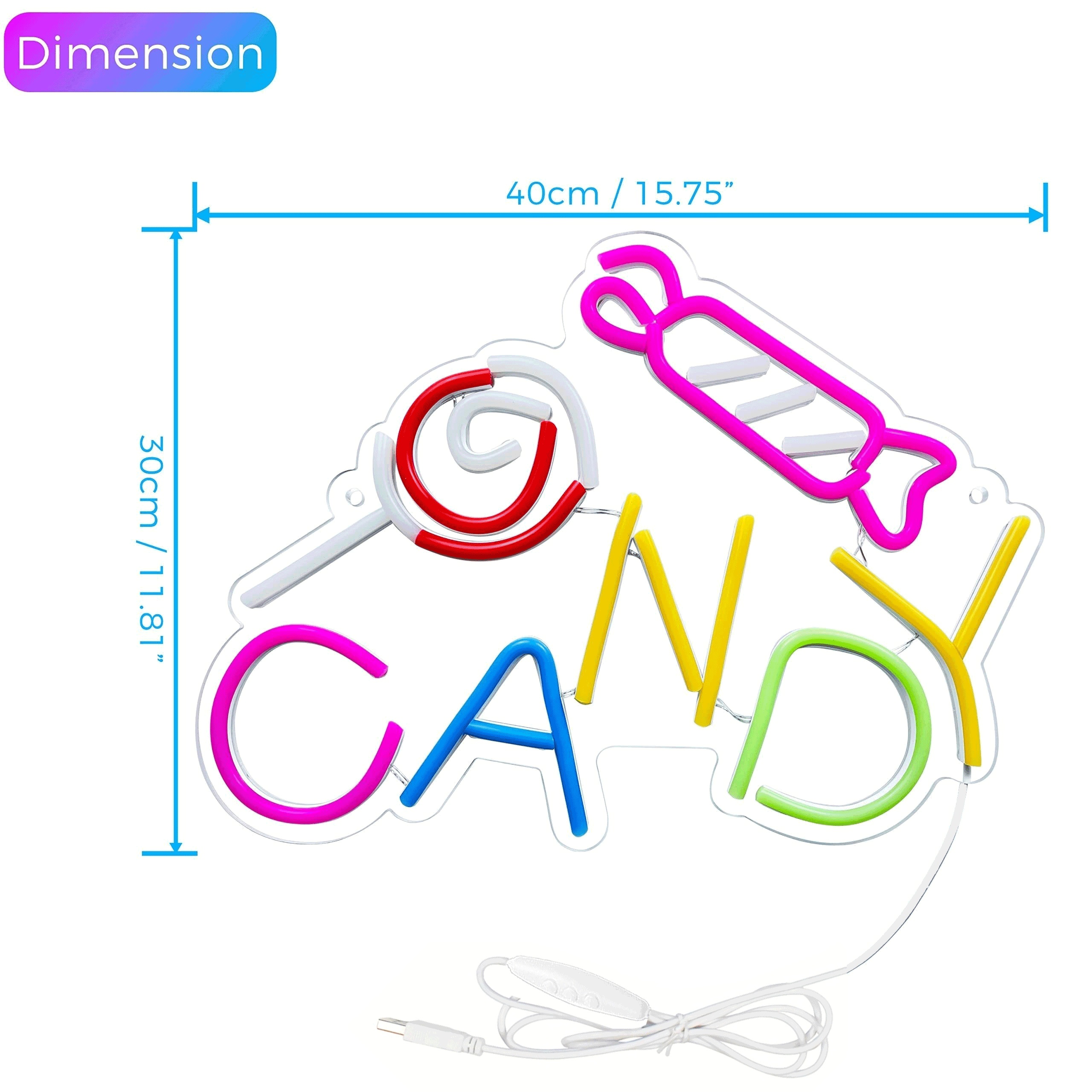 1 pc Candy LED Neon Sign, Commercial Ambiance Wall Decor Neon Sign for Candy Store, Shop, Party, Living Room, Game Room, as Birthday, Holiday Gift, Bedroom and Home Wall Decoration, USB Powered Illuminated Sign Hanging Unit, 5V USB Power Supply - 图片 3