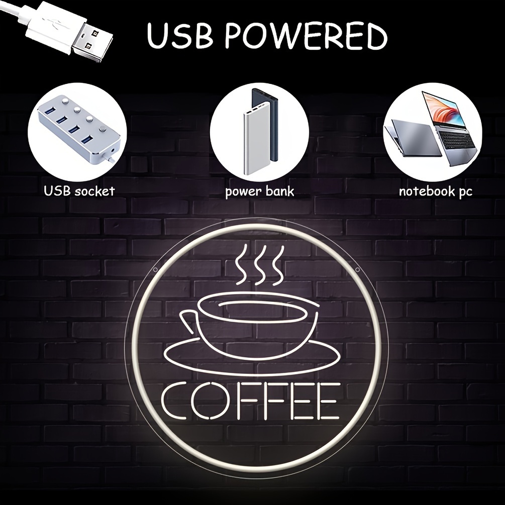 1 pc Coffee Cup LED Neon Sign, 3D Engraving, Ambient Wall Decoration Neon Sign for Shops, Restaurants, Parties, Coffee Shops, Bars, Offices, Families, Clubs, Living Rooms, Bedrooms and Home Wall Decorations, Preferred for Friends and Family's Birthdays and Festivals Gifts, USB Powered Illuminated Sign Hanging Unit, 5V USB Power Supply - 图片 4