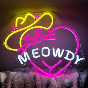 1 pc Cowboy Cat LED Neon Sign, Ambient Wall Decoration Neon Sign for parties, game rooms, homes, clubs, living rooms, bars, bedrooms and home wall decorations, preferred as birthday and holiday gifts for friends and family, USB powered light up sign hanging device, 5V USB power supply