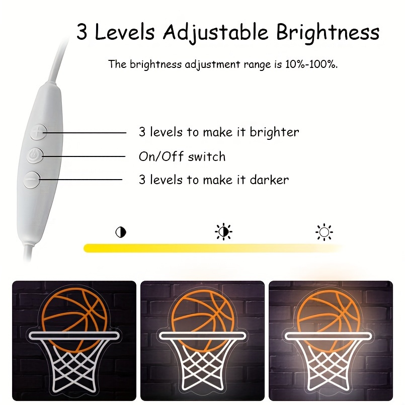 1 pc Basketball Hoop LED Neon Sign, Ambient Wall Decor Neon Sign for Home, Basketball Themed Party, Living Room, Game Room, Office, as Birthday, Holiday Gift, Bedroom and Home Wall Decor Neon Sign, 5 V USB Power Supply - 图片 5