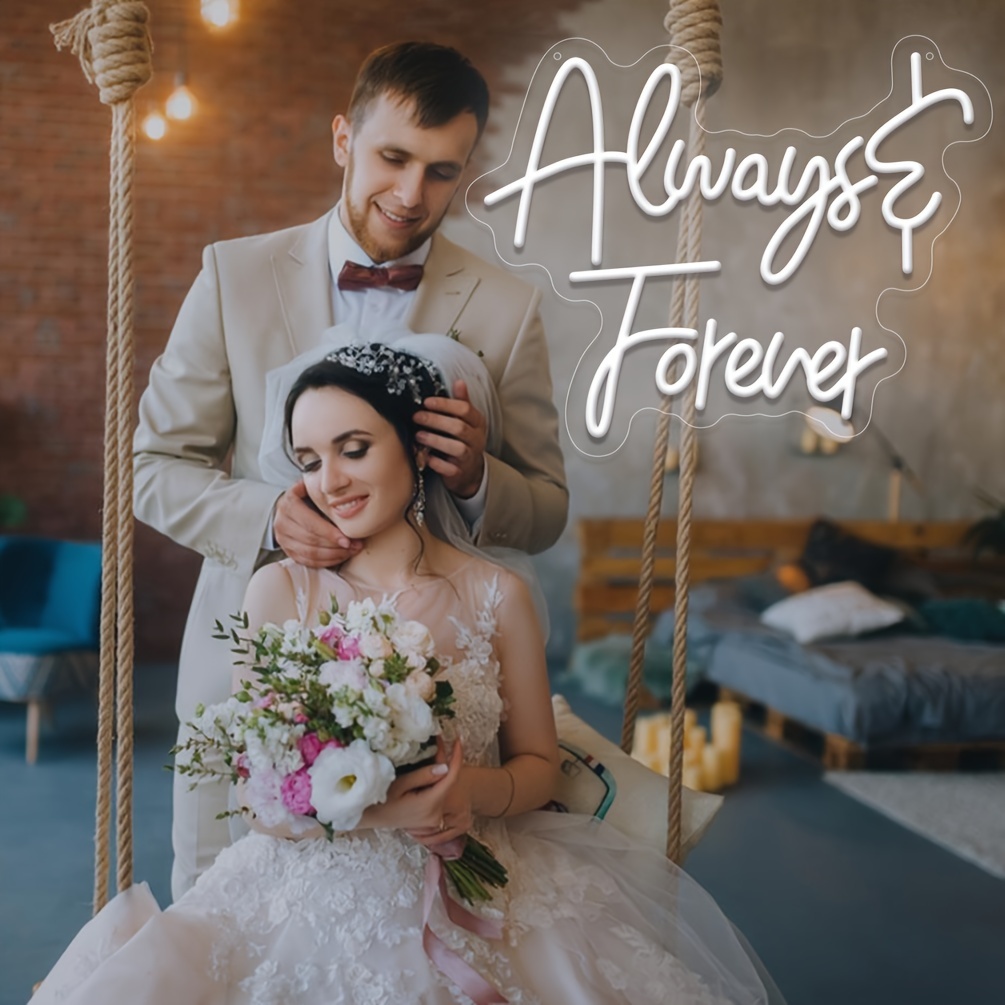 1 pc Always Forever Neon Sign White Letters LED Neon Lights, Wall Decoration White Letters Neon Sign, Great for wedding engagement party, bedroom, bar, club, room, friends gathering wall decoration, USB powered light up sign hanging device - 图片 6