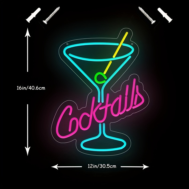 1 pc Cocktails LED Neon Sign, Wall Decoration Neon Sign for Parties, Home, Bars, Men's Caves, Bedroom and Home Wall Decoration, 5 V USB Power Supply - 图片 3