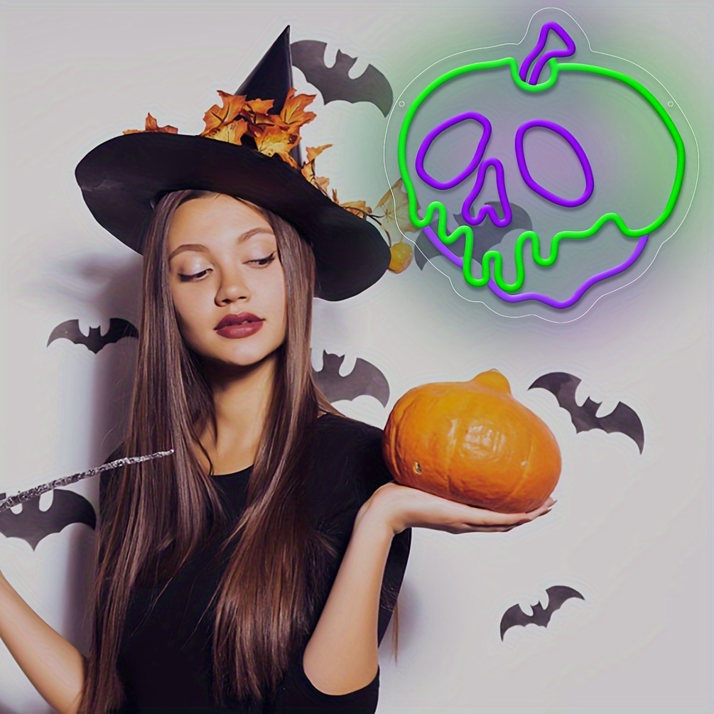 1 pc Halloween Apple Neon Signs Skull Apple LED Neon Wall Decorations, Dimmable LED Halloween Skull Decorative Lights for Halloween Parties, Bedrooms, Bars, Shops, Rooms, Clubs Wall Decorations, 5 V USB Power Supply - 图片 6