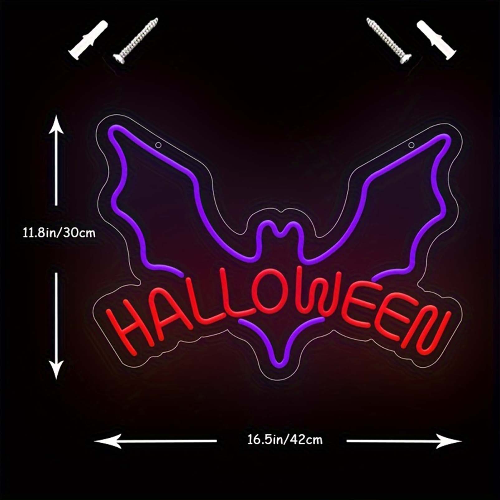 1 pc Bat Halloween Wall Neon Decoration, Dimmable LED Halloween Ambiance Wall Decoration Neon Sign, great for Halloween parties, bedrooms, birthday parties, pubs, shops, games rooms, clubs, rooms, friends party wall decorations, as a first choice for friends' family birthdays, Halloween gifts, USB powered light up sign hanging device, 5V USB power supply - 图片 3