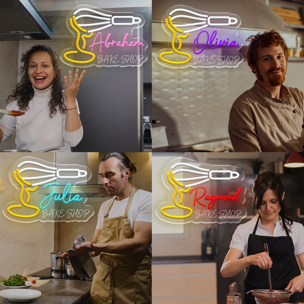 Custom neon sign featuring a whisk and name, personalised baking LED neon light, perfect for restaurants, bakeries, DIY parties, kitchens, living rooms and home décor. An ideal unique gift for DIY parties, bakeries, housewarming celebrations and more! - 图片 7