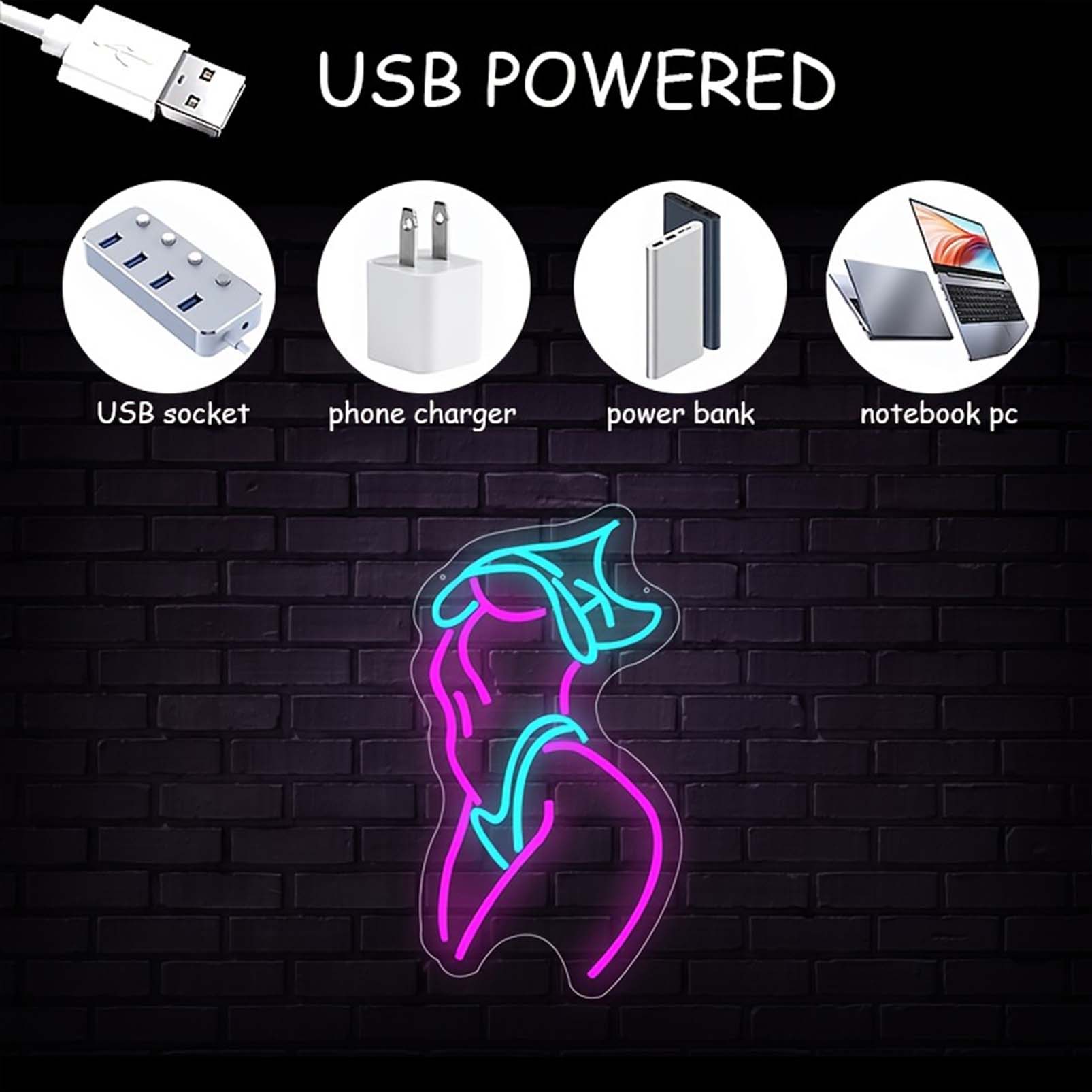 1 pc Lady Body LED Neon Sign, Ambient Wall Decoration Neon Sign for parties, game rooms, homes, clubs, living rooms, bars, bedrooms and home wall decorations, preferred as a gift, USB Powered Illuminated Sign Hanging Unit, 5V USB Power Supply - 图片 4