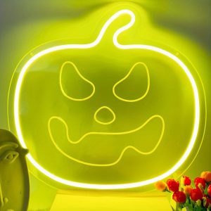 1 pc Evil Pumpkin Halloween Wall Neon Decoration, 3D Engraving, Dimmable LED Halloween Ambiance Wall Decoration Neon Sign, great for Halloween parties, bedrooms, birthday parties, pubs, shops, rooms, friends party wall decorations, as a friend's family birthday, Halloween gift preferred, USB powered light up sign hanging device, 5V USB power supply