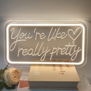1 pc You're Like Really Pretty LED Neon Sign, 3D Engraving, Ambient Wall Decoration Neon Sign for Weddings, Engagement Parties, Shops, Bars, Offices, Families, Clubs, Living Rooms, Bedrooms and Home Wall Decorations, Preferred as Birthday and Holiday Gifts for Friends' Families, USB Powered Illuminated Sign Hanging Unit, 5V USB Power Supply