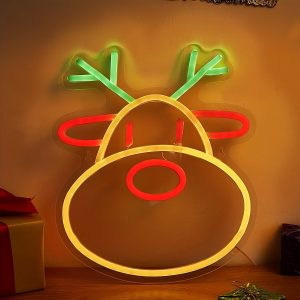 1 pc Christmas Reindeer Wall Neon Sign, Dimmable LED Christmas Atmosphere Wall Decor Neon Sign, Perfect for Christmas Parties, Bedrooms, Birthday Parties, Bars, Shops, Game Rooms, Clubs, Rooms, Friends Gatherings Wall Decor, Top Choice as Birthday or Christmas Gift for Friends and Family, USB-powered illuminated sign hanging kit, 5V USB power supply