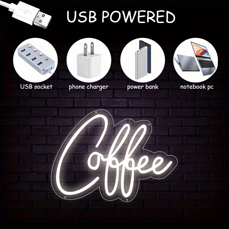 1 pc Coffee LED neon sign, ambient wall decoration neon sign for coffee shops, theme parties, living rooms, bars, clubs, hotels, clubs, as a birthday, holiday gift, bedroom and home wall decoration, USB powered illuminated sign hanging device, 5V USB power supply - 图片 4