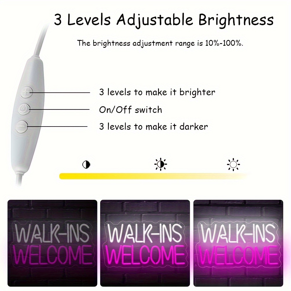 1 pc Walk Ins Welcome Neon LED Sign, Business Decorative Neon Sign, Great for Parties, Meeting Rooms, Bars, Shops, Coffee Shops, Friends Gatherings Wall Decoration, 5V USB Power Supply - 图片 5