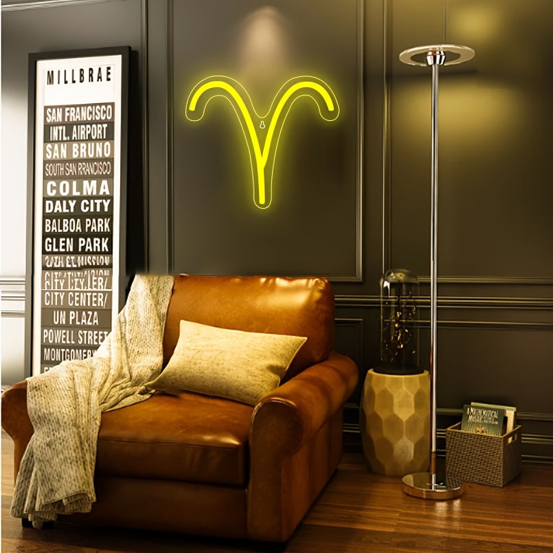 1 pc The Aries LED Neon Sign, Astrology Horoscope Ambiance Wall Decoration Neon Sign for Home, Party, Living Room, Bar, Club, Game Room, as Birthday, Holiday Gift, Bedroom and Home Wall Decoration, USB Powered Illuminated Sign Hanging Unit, 5V USB Power Supply - 图片 6