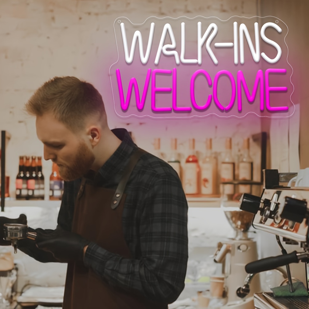 1 pc Walk Ins Welcome Neon LED Sign, Business Decorative Neon Sign, Great for Parties, Meeting Rooms, Bars, Shops, Coffee Shops, Friends Gatherings Wall Decoration, 5V USB Power Supply - 图片 2