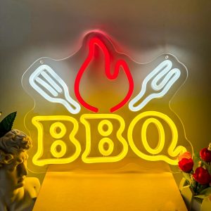 1 pc BBQ Neon Signs BBQ Neon Dimmable LED Signs, Great for Home Parties, BBQ Shops, Restaurants, Beer Bars, Friends Gatherings Wall Decorations, USB Powered Illuminated Sign Hanging Unit, Wall Mounted LED Lights, 5V USB Power Supply