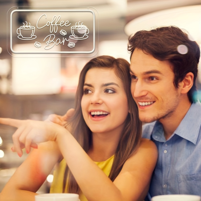 1 pc Coffee Bar LED Neon Sign, 3D Engraving, Ambient Wall Decoration Neon Sign for Cafes, Parties, Bars, Offices, Families, Clubs, Living Rooms, Bedrooms and Home Wall Decorations, Preferred as Birthday and Holiday Gifts for Friends and Families, USB Powered Illuminated Sign Hanging Unit, 5V USB Power Supply - 图片 2