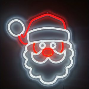 1 pc Father Christmas Head Wall Neon Decoration, Dimmable LED Christmas Ambiance Wall Decoration Neon Sign, great for Christmas parties, bedrooms, birthday parties, pubs, shops, games rooms, clubs, rooms, friends party wall decorations, as a friend's family birthday, Christmas gift first choice, USB powered light up sign hanging device, 5V USB power supply