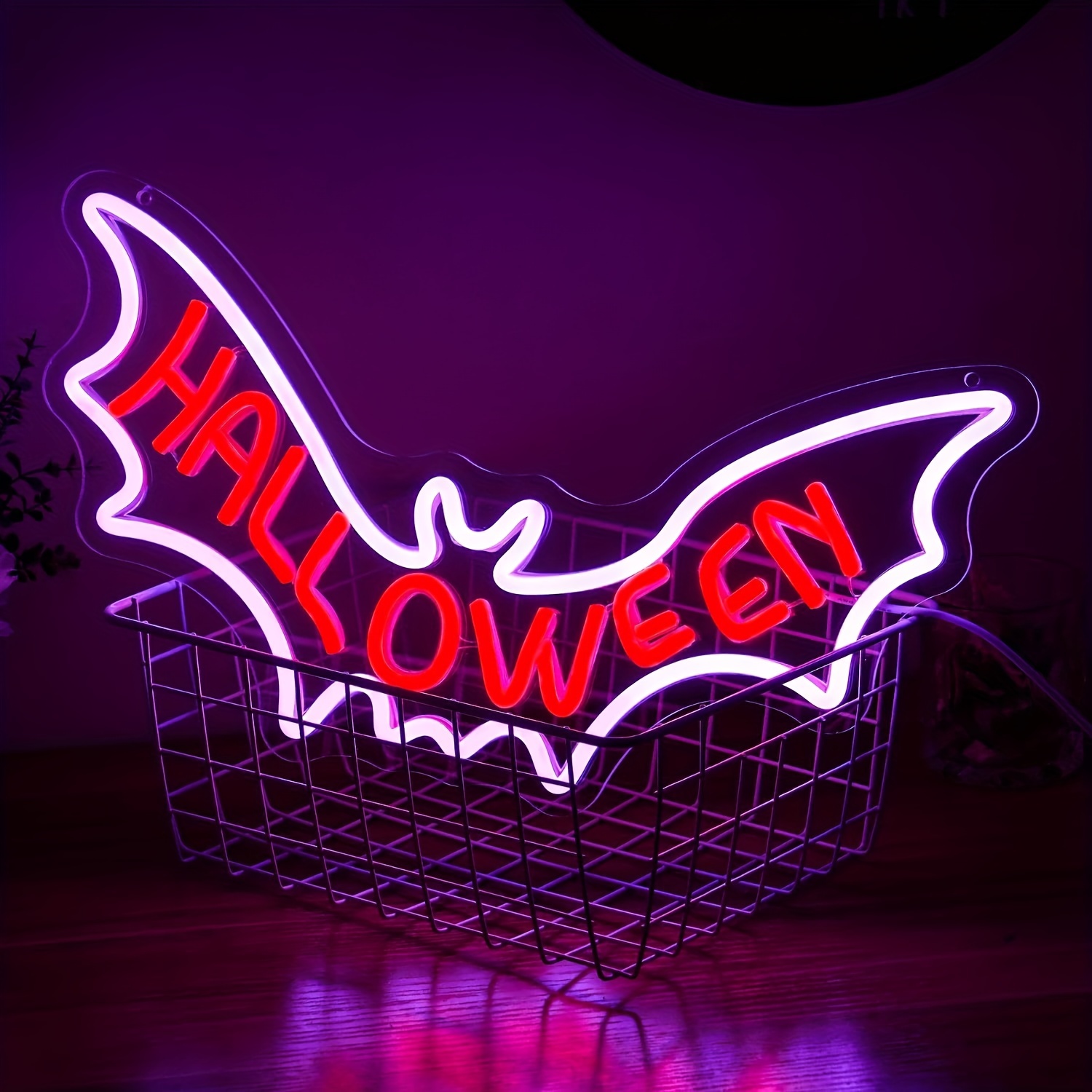 1 pc Bat Halloween Wall Neon Decoration, Dimmable LED Halloween Ambiance Wall Decoration Neon Sign, great for Halloween parties, bedrooms, birthday parties, bars, shops, rooms, friends party wall decorations, as a friend's family birthday, Halloween gift preferred, USB powered light up sign hanging device, 5V USB power supply - 图片 2