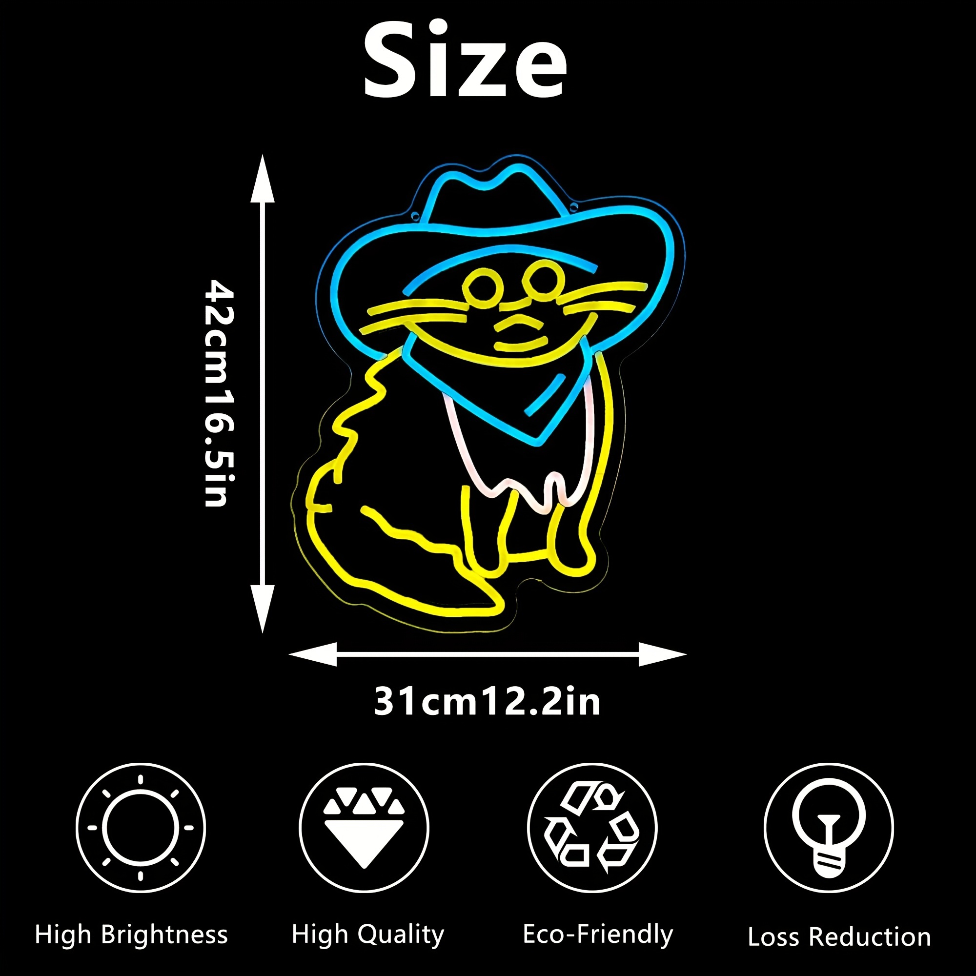 1 pc Blue Cowboy Hat Cat LED Neon Sign, Ambient Wall Decoration Neon Sign for Home, Party, Living Room, Bar, Club, Game Room, as Birthday, Holiday Gift, Bedroom and Home Wall Decoration, USB Powered Illuminated Sign Hanging Unit, 5V USB Power Supply - 图片 3