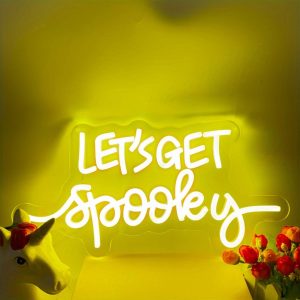 1 pc Let's Get Spooky Witch Hat Halloween Wall Neon Decoration, Dimmable LED Halloween Ambiance Wall Decoration Neon Sign, Perfect for Halloween Party, Bedroom, Birthday Party, Bar, Shop, Game Room, Club, Room, Friends Gathering Wall Decorations, Preferred for Friends and Family's Birthdays and Halloween Gifts, USB Powered Illuminated Sign Hanging Unit, 5V USB Power Supply