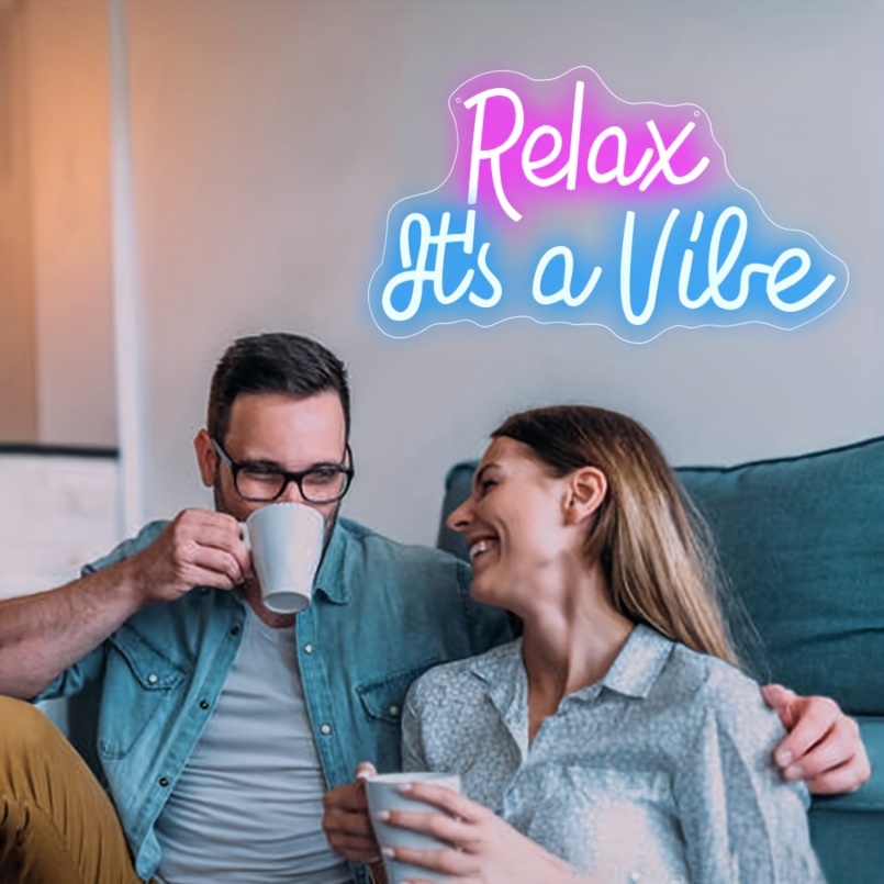 1 pc Relax It's A Vibe LED Neon Sign, Wall Decoration Neon Illuminated Sign for Birthday Parties, Game Rooms, Shops, Bars, Clubs, Bedrooms and Home Wall Decoration Neon Sign, 5 V USB Power Supply - 图片 2