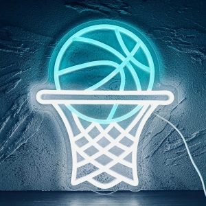 1 pc Basketball Hoop LED Neon Sign, Basketball themed ambient wall decoration neon sign for basketball themed parties, offices, basketball courts, game rooms, homes, clubs, living rooms, bars, bedrooms and home wall decorations, preferred choice for friends and family's birthdays, basketball hobby gifts, USB powered illuminated sign hanging device, 5V USB power supply