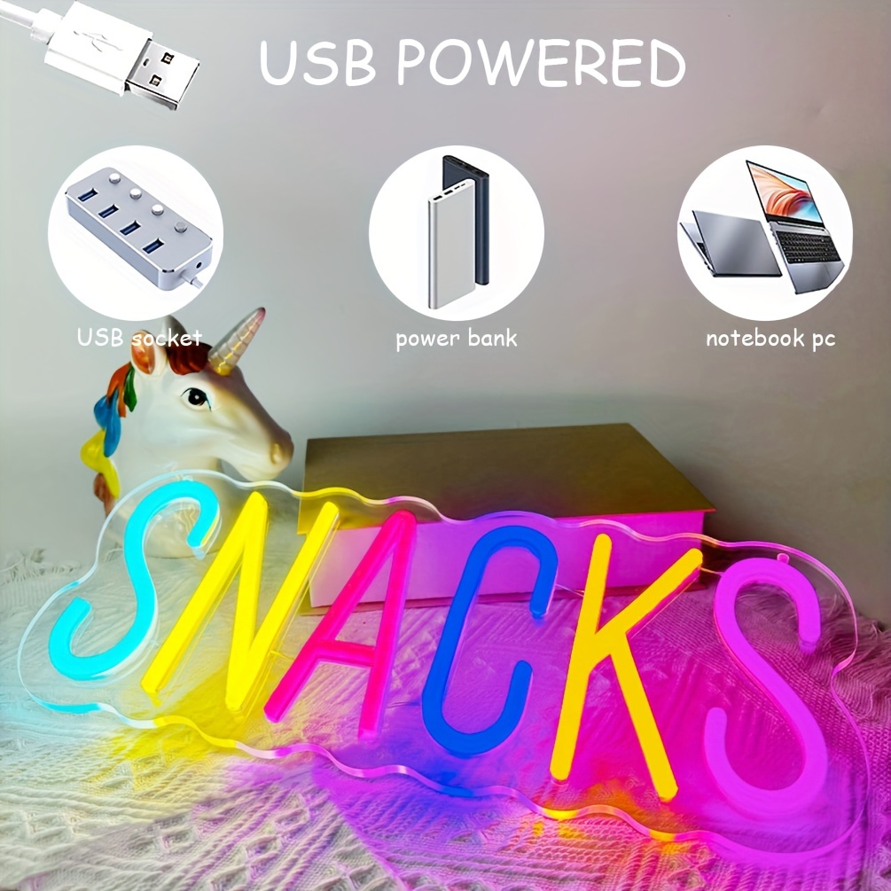 1 pc Colourful Snacks Neon LED Sign, Snack Bar Signs for Artistic Wall Decoration, Great for parties, cake and candy shops, snack bars, coffee bars, bedrooms, pubs, shops, friends gatherings wall decorations, 5V USB Power Supply - 图片 4