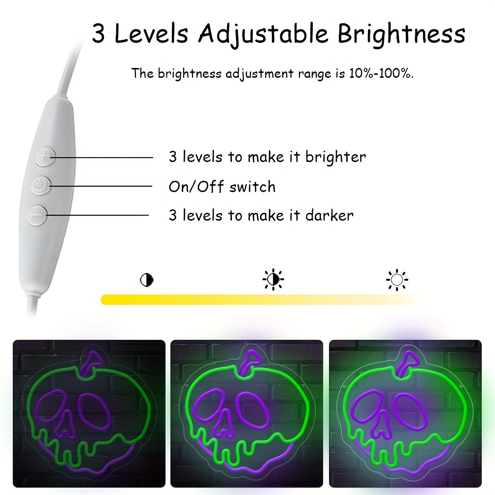 1 pc Halloween Apple Neon Signs Skull Apple LED Neon Wall Decorations, Dimmable LED Halloween Skull Decorative Lights for Halloween Parties, Bedrooms, Bars, Shops, Rooms, Clubs Wall Decorations, 5 V USB Power Supply - 图片 5