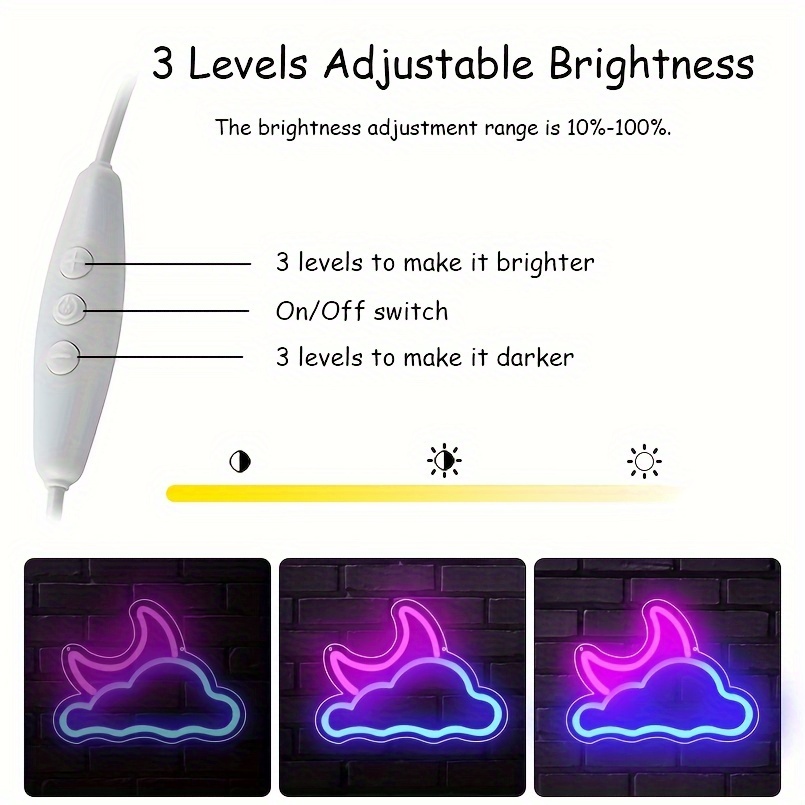 1 pc clouds and moon LED neon sign, ambient wall decor neon sign for home, wedding party, living room, game room, club, as birthday, holiday gift, bedroom and home wall decor neon sign, 5 V USB power supply - 图片 5