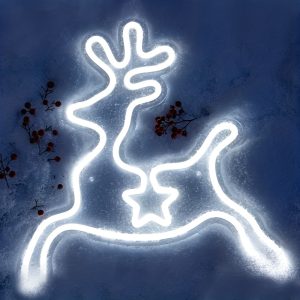 1 pc Christmas Reindeer Wall Neon Decoration, Dimmable LED Christmas Ambiance Wall Decoration Neon Sign, great for Christmas parties, bedrooms, birthday parties, pubs, shops, games rooms, clubs, rooms, friends party wall decorations, as a friends family birthday, Christmas gift first choice, USB powered light up sign hanging device, 5V USB power supply