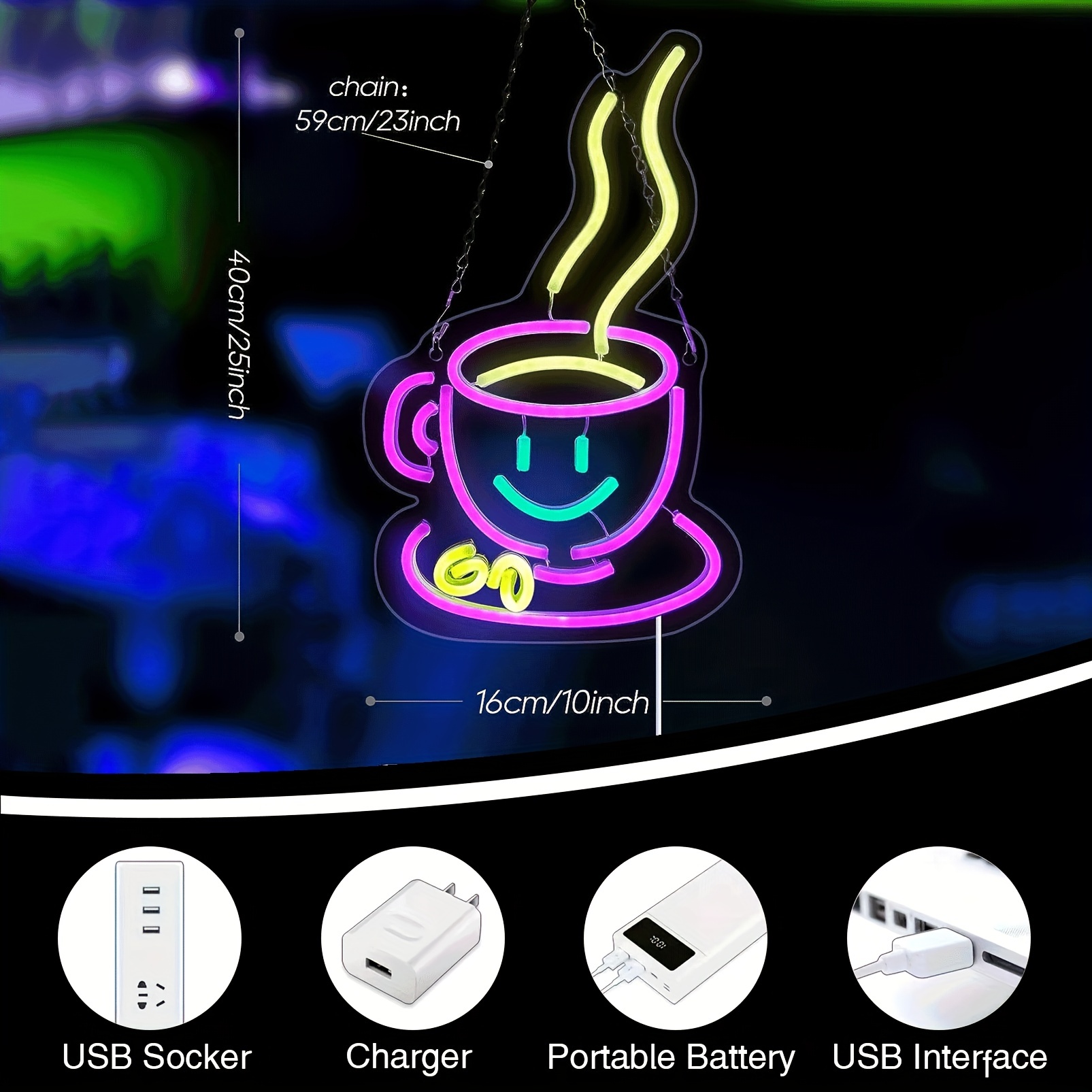 1 pc Coffee and Tea Bar LED Neon Sign, Wall Decoration Neon Sign for Kitchen, Clubs, Coffee Shops, Hotels, Bedrooms, Shops, Rooms, Friends Gatherings, Coffee Lovers Wall Decoration, 5 V USB Power Supply - 图片 4