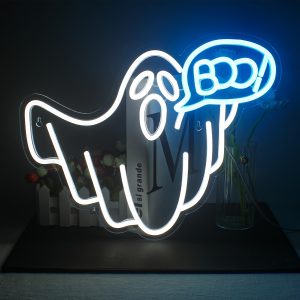 1 pc Ghost Halloween Wall Neon Decoration, Dimmable LED Halloween Ambiance Wall Decoration Neon Sign, great for Halloween parties, bedrooms, birthday parties, pubs, shops, games rooms, clubs, rooms, friends party wall decorations, as a first choice for friends' family birthday and Halloween gifts, USB powered light up sign hanging device, 5V USB power supply