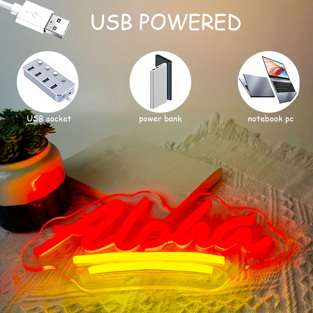 1 pc Aloha LED Wall Neon Sign Lights Sign, Red Lemon Yellow Colour Super Bright Wall Decorative Sign, Perfect for Hawaii Holiday Shops Party Clubs, Bedrooms, Bars, Rooms, Friends Gatherings Wall Decoration, 5V USB Power Supply - 图片 4