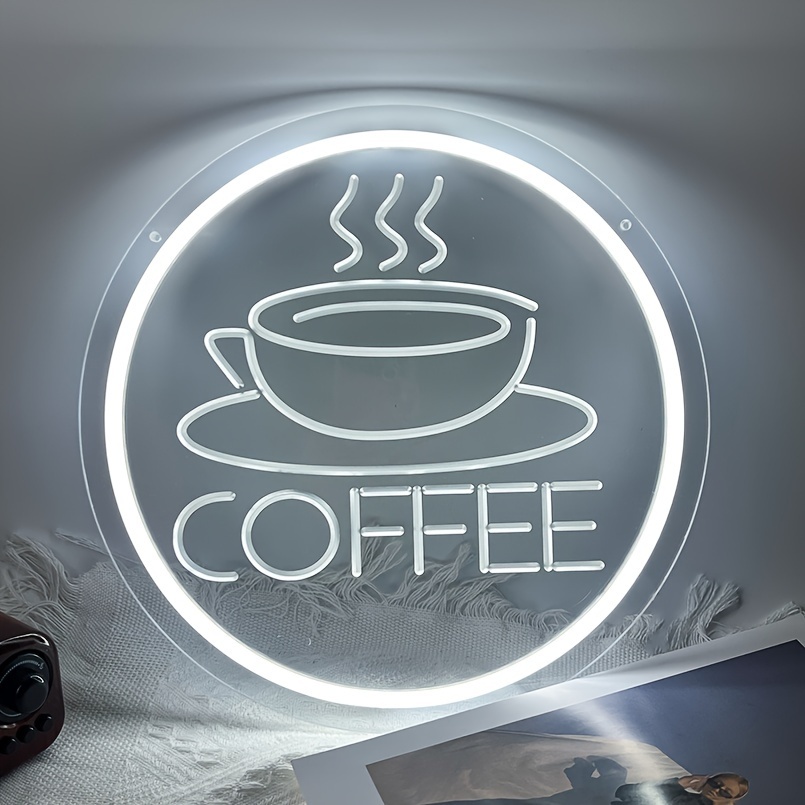 1 pc Coffee Cup LED Neon Sign, 3D Engraving, Ambient Wall Decoration Neon Sign for Shops, Restaurants, Parties, Coffee Shops, Bars, Offices, Families, Clubs, Living Rooms, Bedrooms and Home Wall Decorations, Preferred for Friends and Family's Birthdays and Festivals Gifts, USB Powered Illuminated Sign Hanging Unit, 5V USB Power Supply