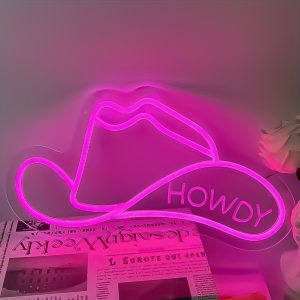 1 pc Cowboy Hat LED Neon Sign, 3D Engraving, Ambient Wall Decoration Neon Sign for AV Room, Party, Office, Game Room, Home, Club, Living Room, Bar, Bedroom and Home Wall Decoration, Preferred as Birthday and Holiday Gift for Friends and Family, USB Powered Illuminated Sign Hanging Unit, 5V USB Power Supply