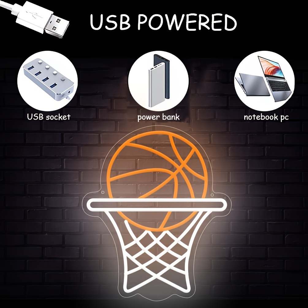 1 pc Basketball Hoop LED Neon Sign, Ambient Wall Decor Neon Sign for Home, Basketball Themed Party, Living Room, Game Room, Office, as Birthday, Holiday Gift, Bedroom and Home Wall Decor Neon Sign, 5 V USB Power Supply - 图片 4