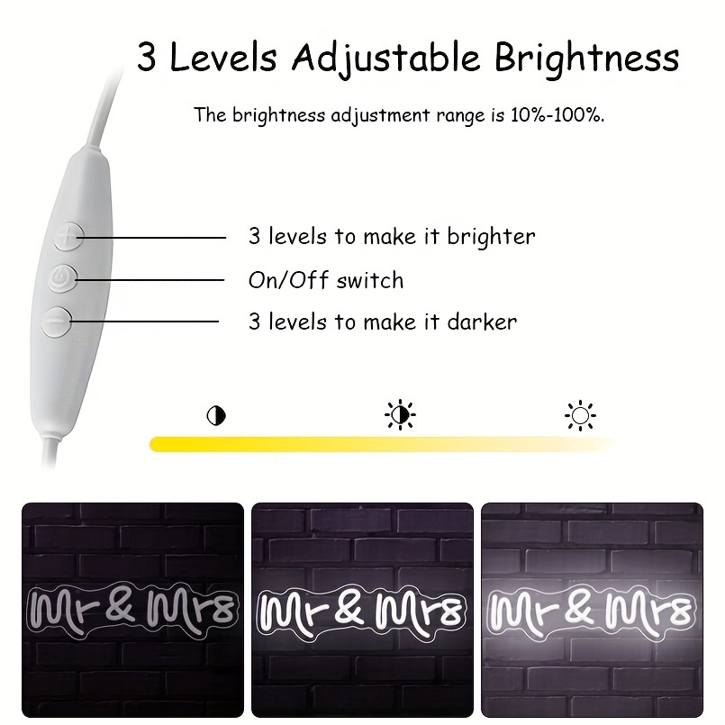 1 pc Mr & Mrs LED Neon Sign, Wall Decor Neon Illuminated Sign for Weddings, Anniversary Parties, Living Rooms, Engagements, Bedrooms and Home Wall Decor Neon Signs, 5 V USB Power Supply - 图片 5