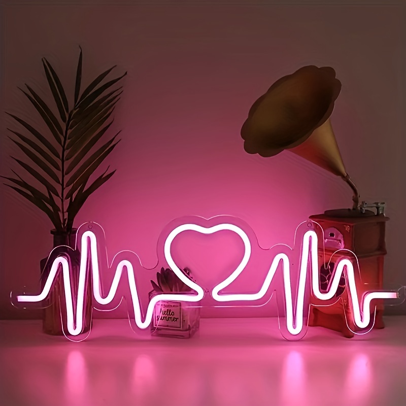 1 pc Romantic Heartbeat LED Neon Sign, Wall Decor Neon Sign for Home, Wedding, Party, Engagement, Bar, Living Room, Birthday and Holiday Gifts, Bedroom and Home Wall Decor, USB Powered Illuminated Sign Hanging Unit, 5V USB Power Supply