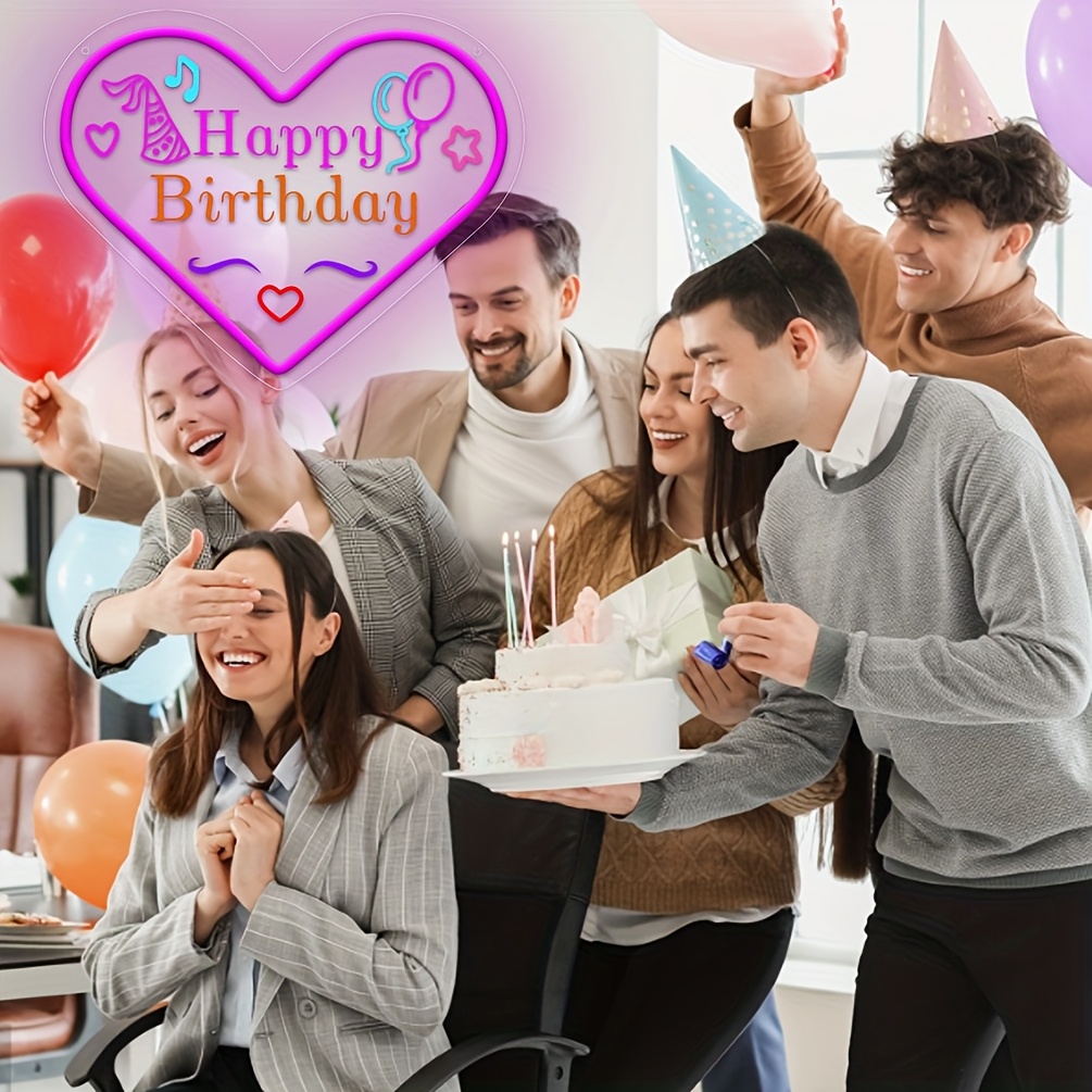 1 pc Happy Birthday Neon Sign, 3D Engraving, LED Neon, suitable for birthday parties, events, children's rooms, bedrooms, living rooms and home decorations, unique and ideal gift for birthdays, parties, ceremonies, children's day, housewarming, etc. - 图片 2