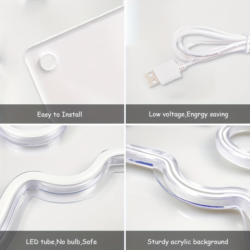 1 pc Be Kind LED Neon Sign, Ambient Wall Decoration Neon Sign for Hair Salon, Party, Office, Game Room, Restaurant, Family, Club, Living Room, Bar, Bedroom and Home Wall Decoration, Preferred for Friends and Family's Birthday and Holiday Gifts, USB Powered Illuminated Sign Hanging Device, 5V USB Power Supply - 图片 7