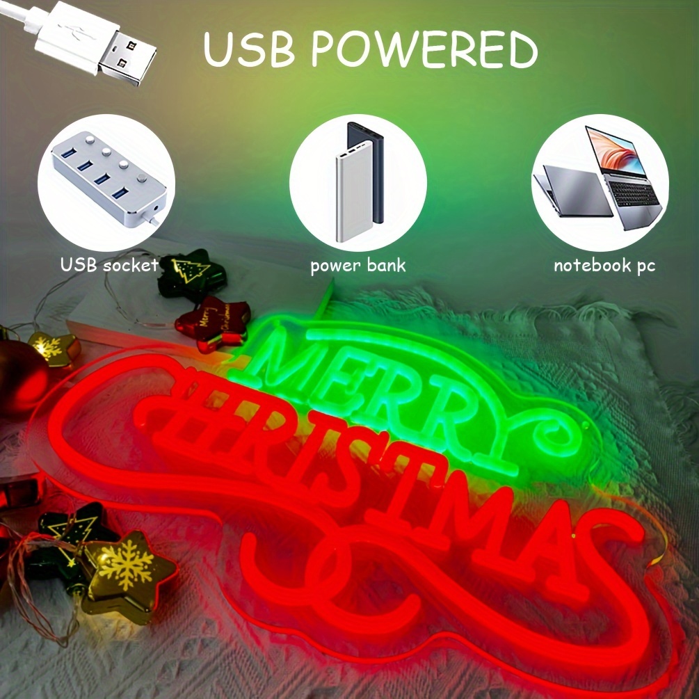 1 pc Merry Christmas LED Neon Sign, Personalised Gifts, Christmas Wall Decoration Lights, Great for Christmas Parties, Bedrooms, Hotels, Cafes, Entertainment Rooms, Shops, Living Room Wall Decorations, Wall Mounted LED Lights, 5V USB Power Supply - 图片 4