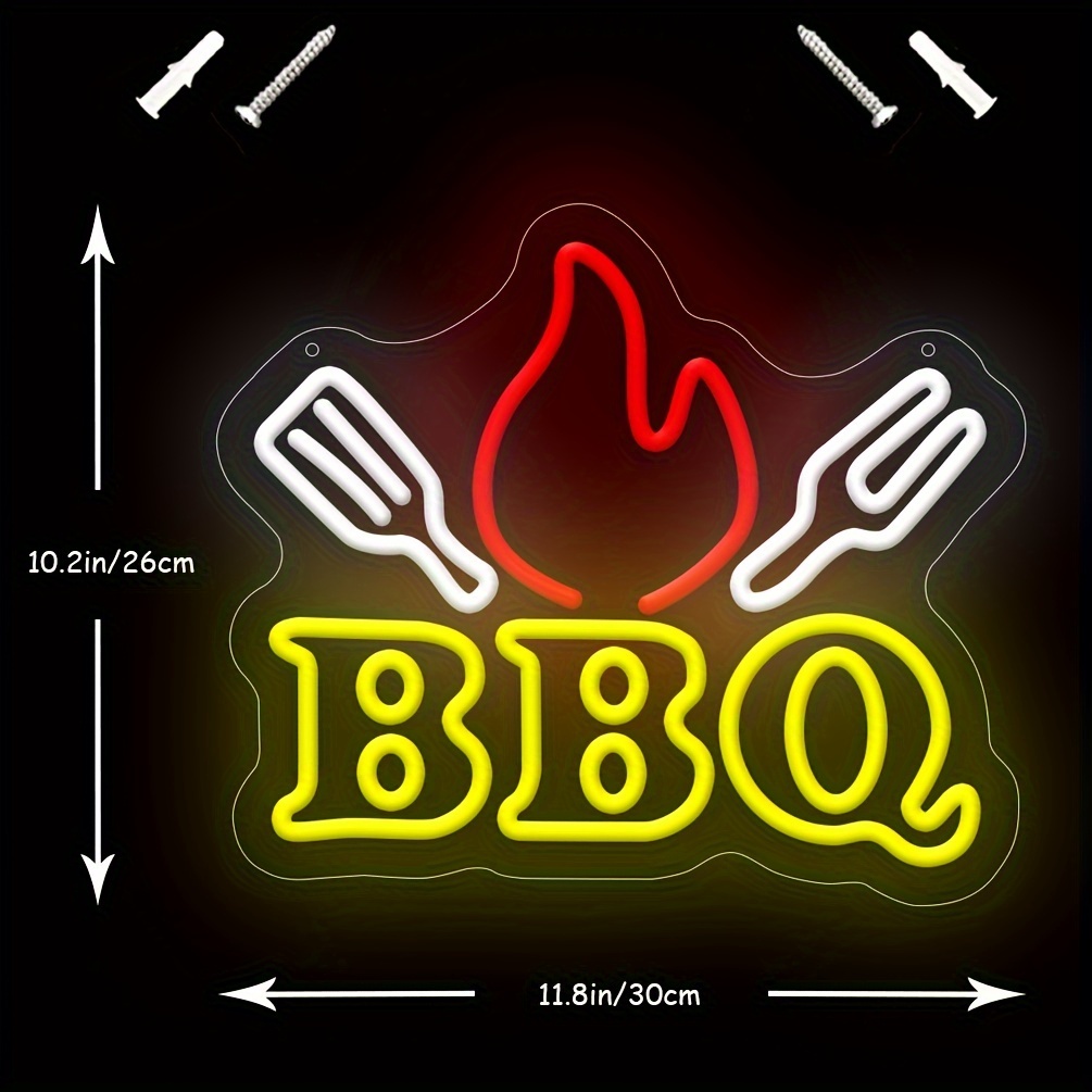 1 pc BBQ Neon Signs BBQ Neon Dimmable LED Signs, Great for Home Parties, BBQ Shops, Restaurants, Beer Bars, Friends Gatherings Wall Decorations, USB Powered Illuminated Sign Hanging Unit, Wall Mounted LED Lights, 5V USB Power Supply - 图片 3