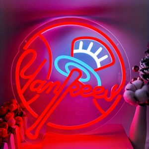 1 pc Yankees Baseball Team Neon Sign Sign Light, Dimmable Wall Decor Switch LED Neon Signage, Great for Man Cave Decorations, Bedrooms, Recreation Rooms, Living Rooms, Wall Decorations for Friends' Gatherings, Christmas Gift, 5V USB Power Supply