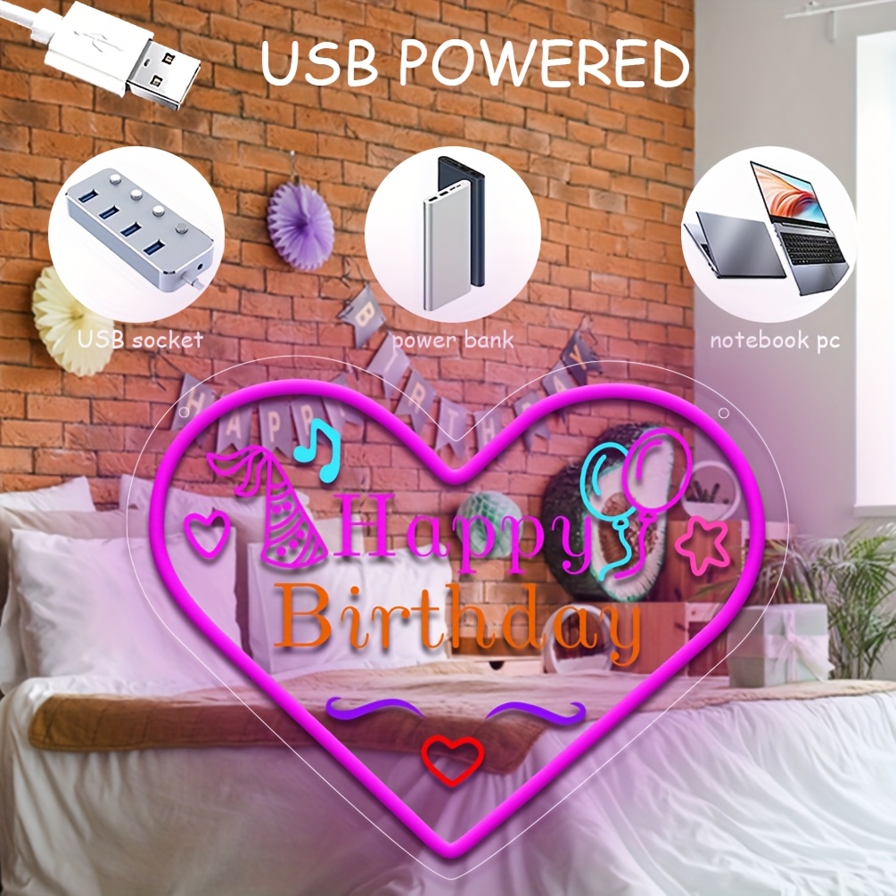 1 pc Happy Birthday Neon Sign, 3D Engraving, LED Neon, suitable for birthday parties, events, children's rooms, bedrooms, living rooms and home decorations, unique and ideal gift for birthdays, parties, ceremonies, children's day, housewarming, etc. - 图片 4
