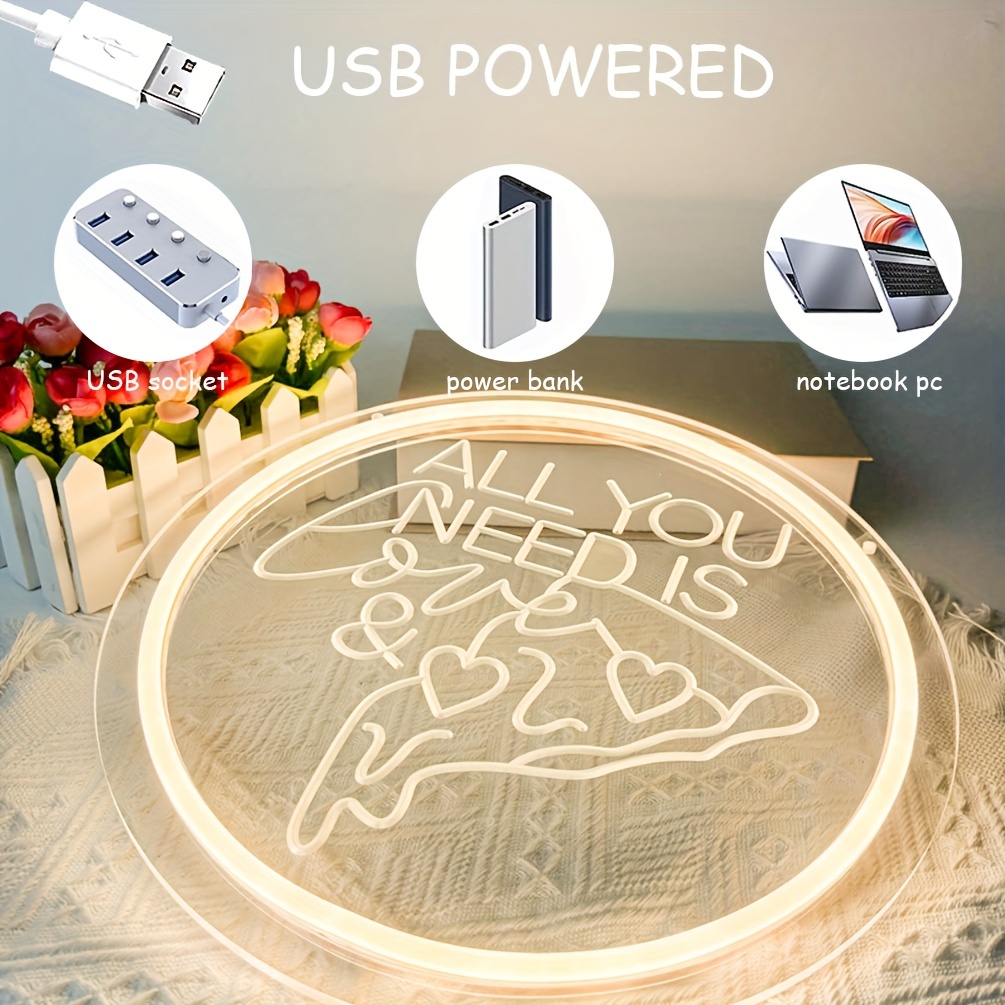 1 pc All You Need Is Love & Pizza Neon LED Sign, Wall Decoration Warm White Neon Sign, Artistic Sculpture Design Decoration, Perfect for Christmas Parties, Business Rooms, Bedrooms, Rooms, Bars, Shops, Friends Gatherings Wall Decoration - 图片 4